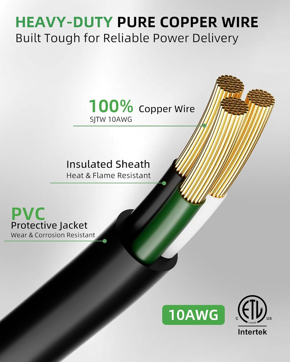 50Ft 250V Welder Extension Cord, 10 Gauge Heavy Duty Outdoor Welding Cord with L