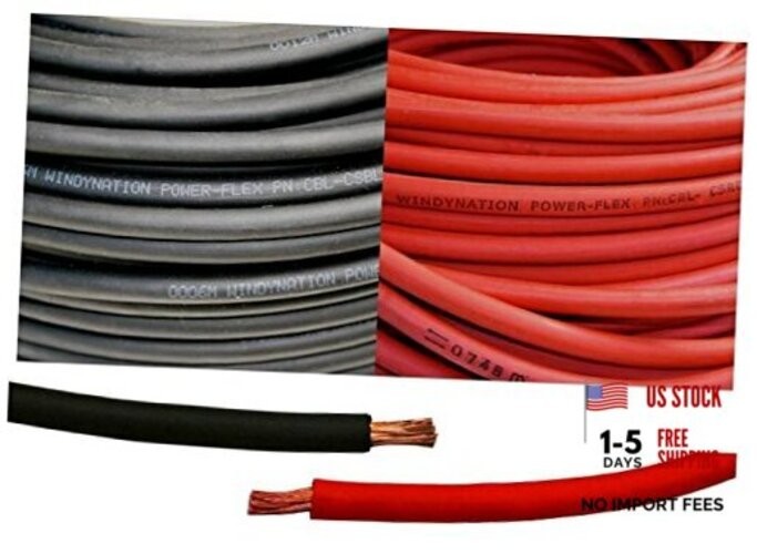 4 Gauge 4 AWG 5 Feet Black + 5 Feet Red 4 Gauge Cable 5 ft Black + 5 ft Red