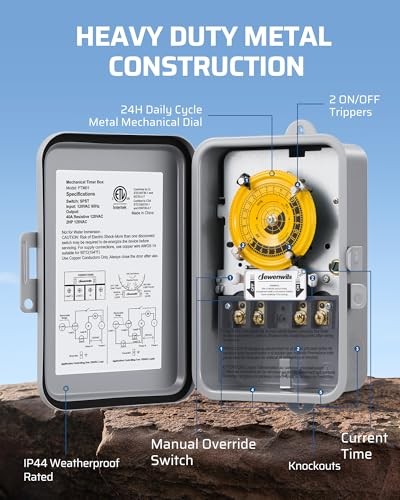 24-Hour Mechanical Timer Switch – 120VAC SPST, 2HP 40A, Metal Enclosure,