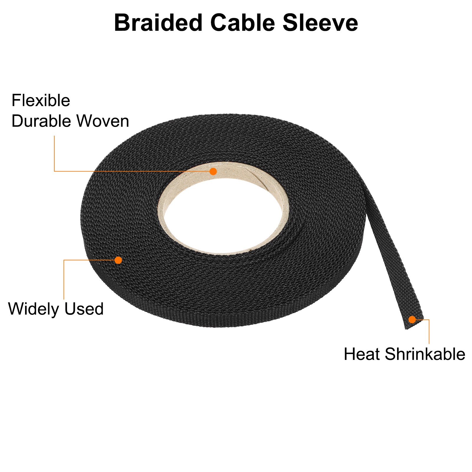 Braided Cable Sleeves Heat Shrinkable Fabric Sleeving 1/4″ 40ft Black