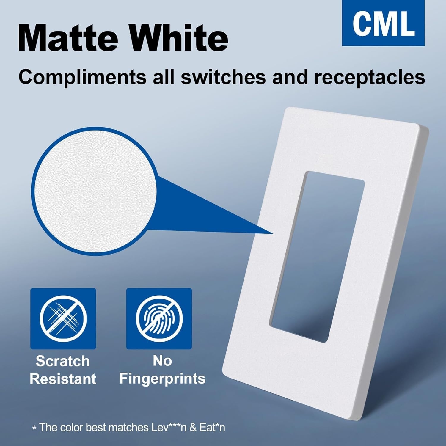 CML Matte White 1-Gang Screwless Decorative Wall Plates, 40 Pack Decorator Li…