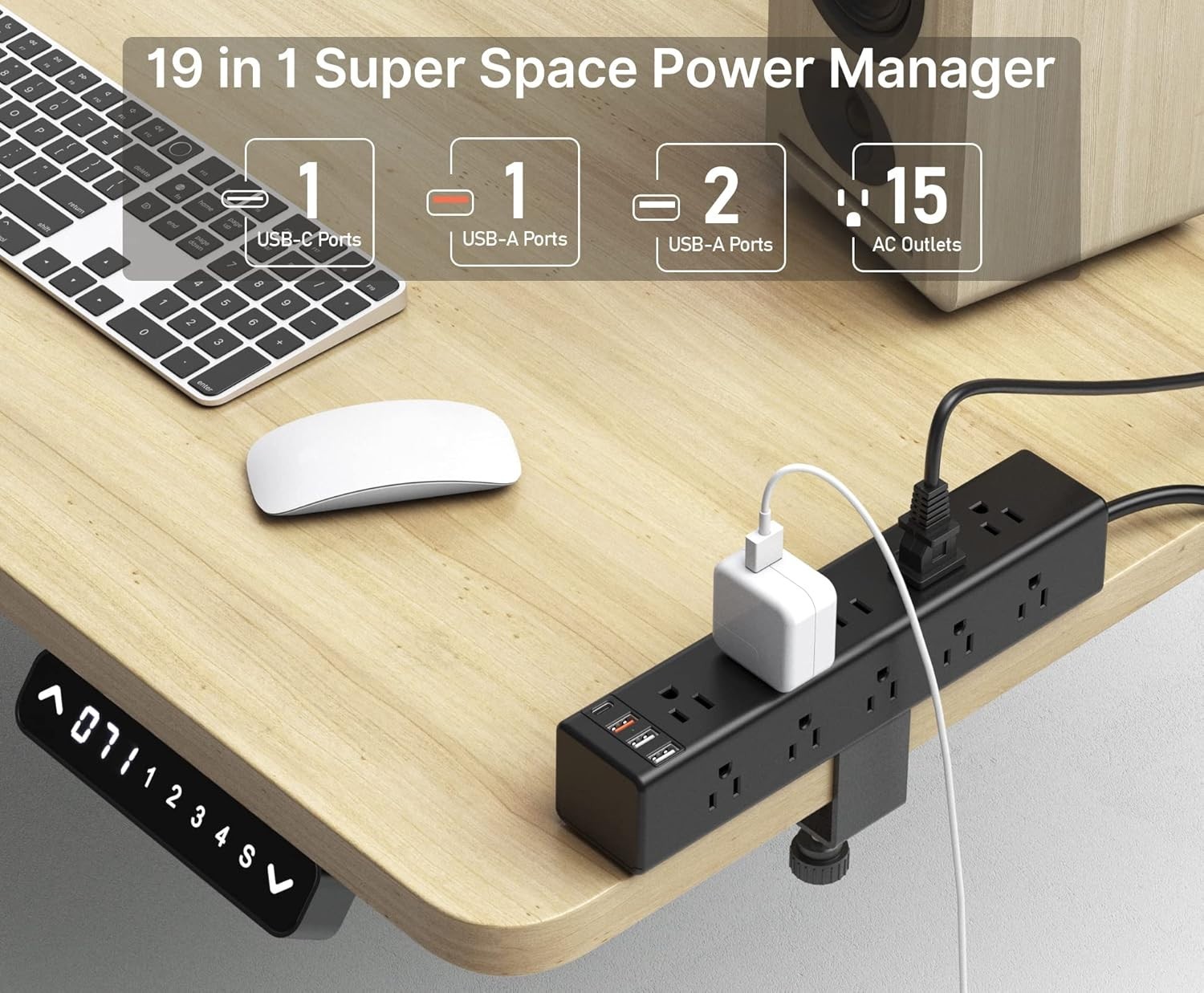 CCCEI Quality Standing Desk Clamp Power Strip with 15 Outlets with USB Ports