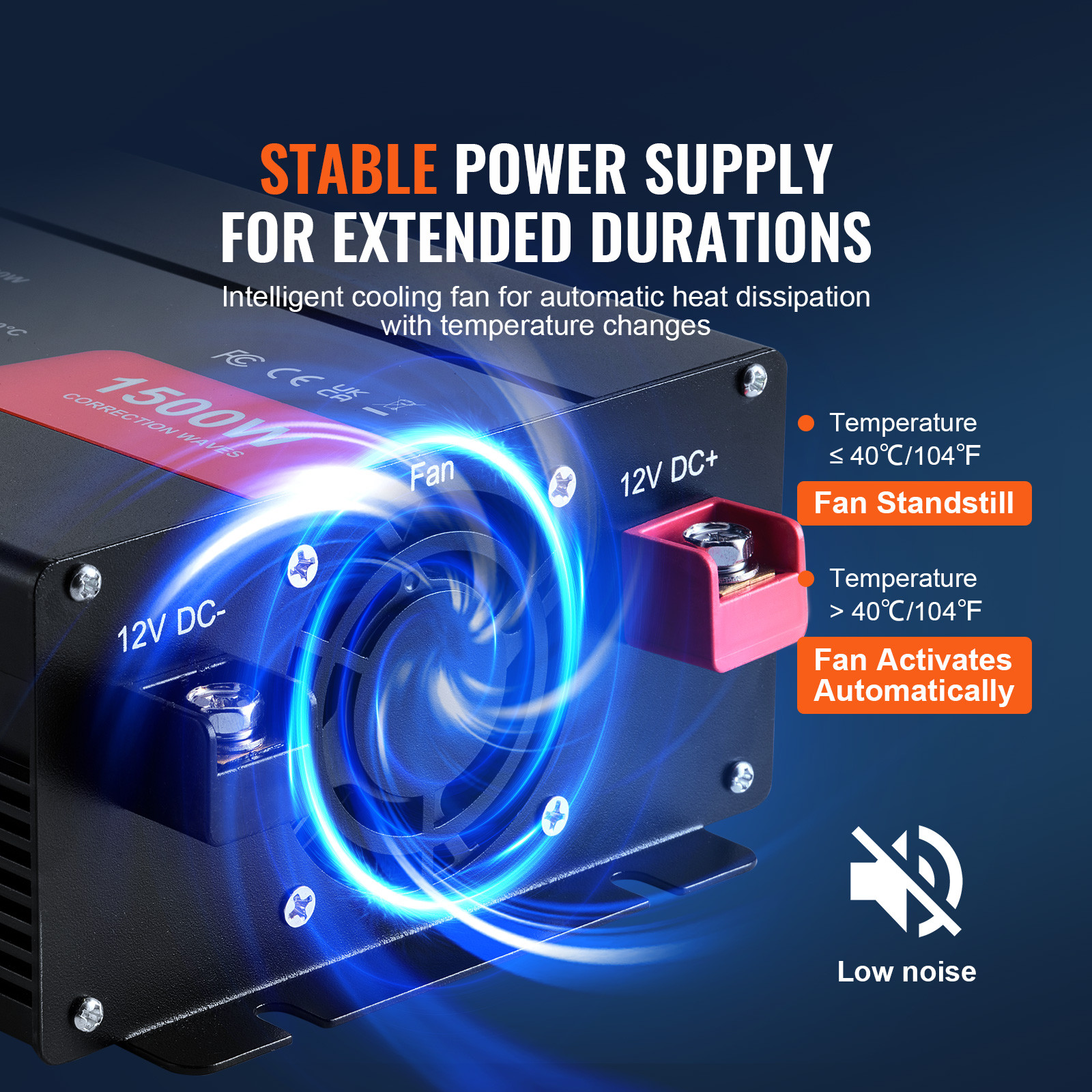 VEVOR Modified Sine Wave Power Inverter 1500W DC12V to AC120V CE FCC Certified