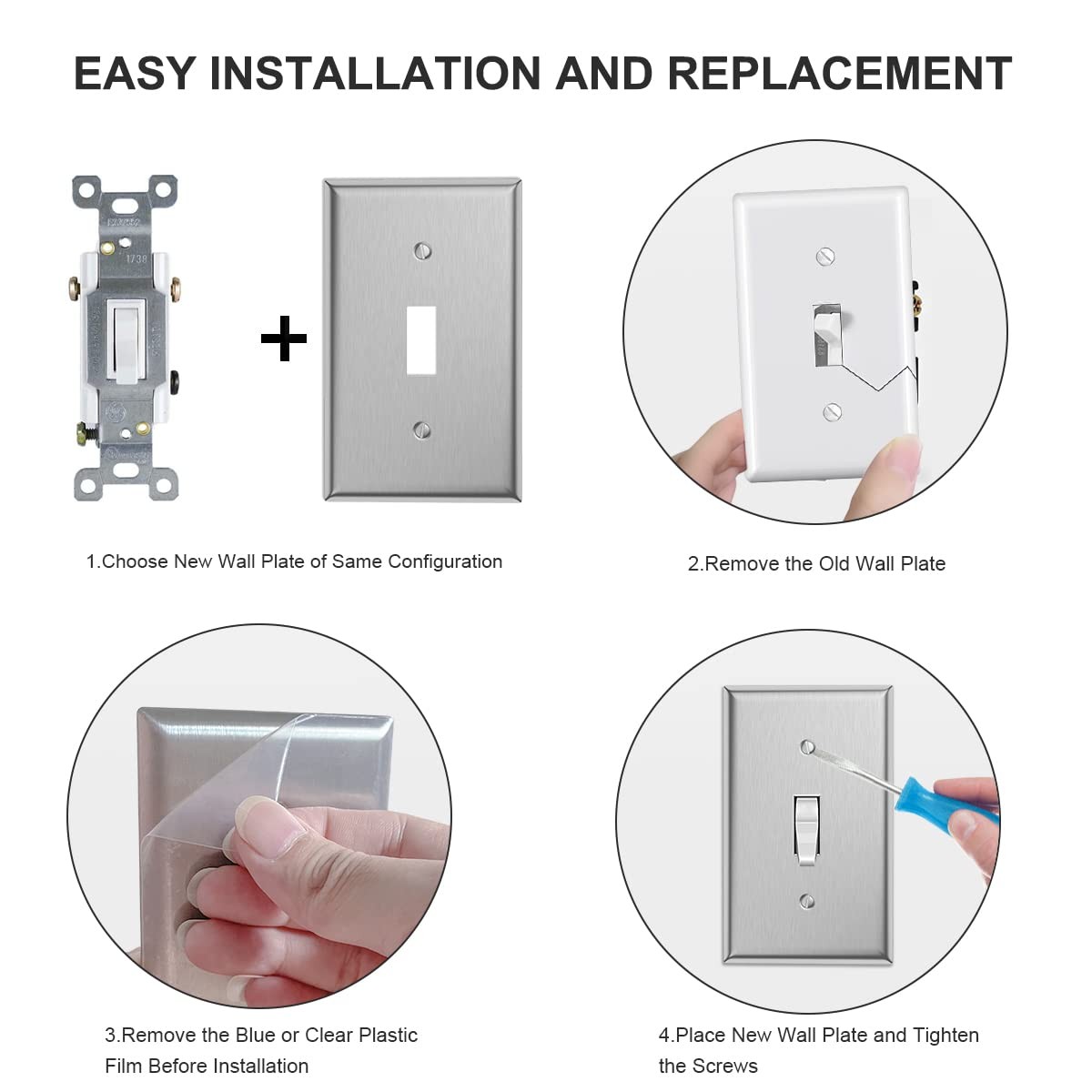 20-Pack Single Toggle 1-Gang Wall Switch Plate Cover Stainless Steel Light Sw…
