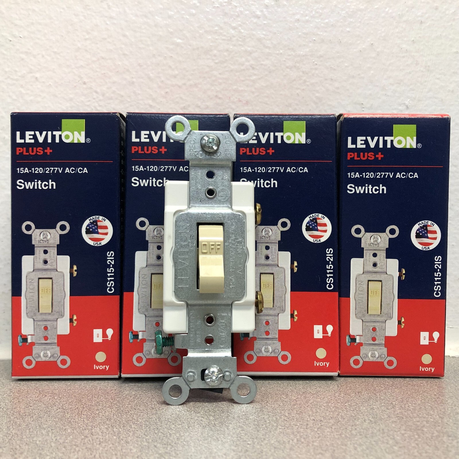 Leviton CS115-2IS 15 amps Commercial Single Pole Toggle AC Switch Ivory 4 pack