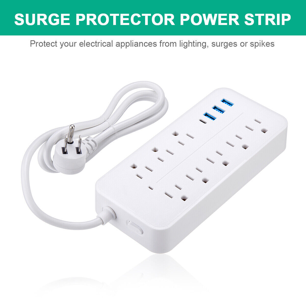 Multi Outlet Wall Mountable USB Surge Protector Power Strip 8 Outlet Plugs 12in1