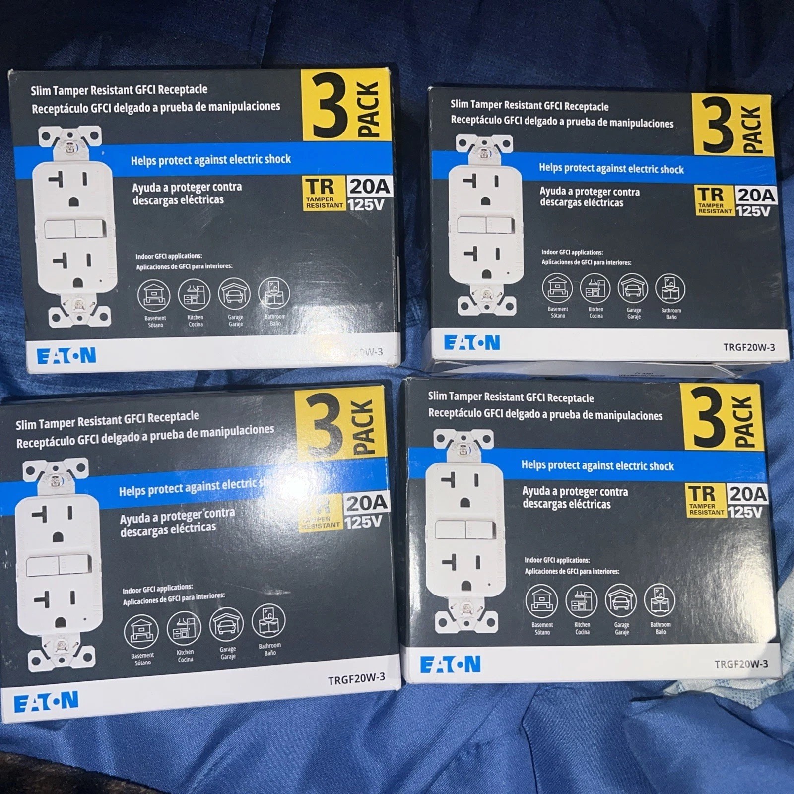 EATON TRGF20W-3 20 Amp TAMPER RESISTANT GFCI RECEPTACLES 3-PACK WHITE