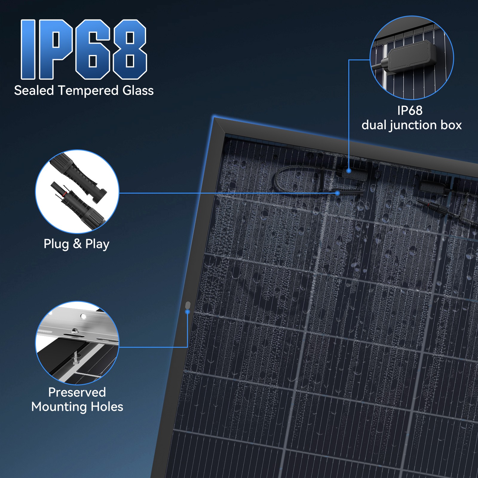 4Pack 200W（800W）N-Type 18BB Bifacial Solar Panel Mono Cell Off Grid Roof RV Boat