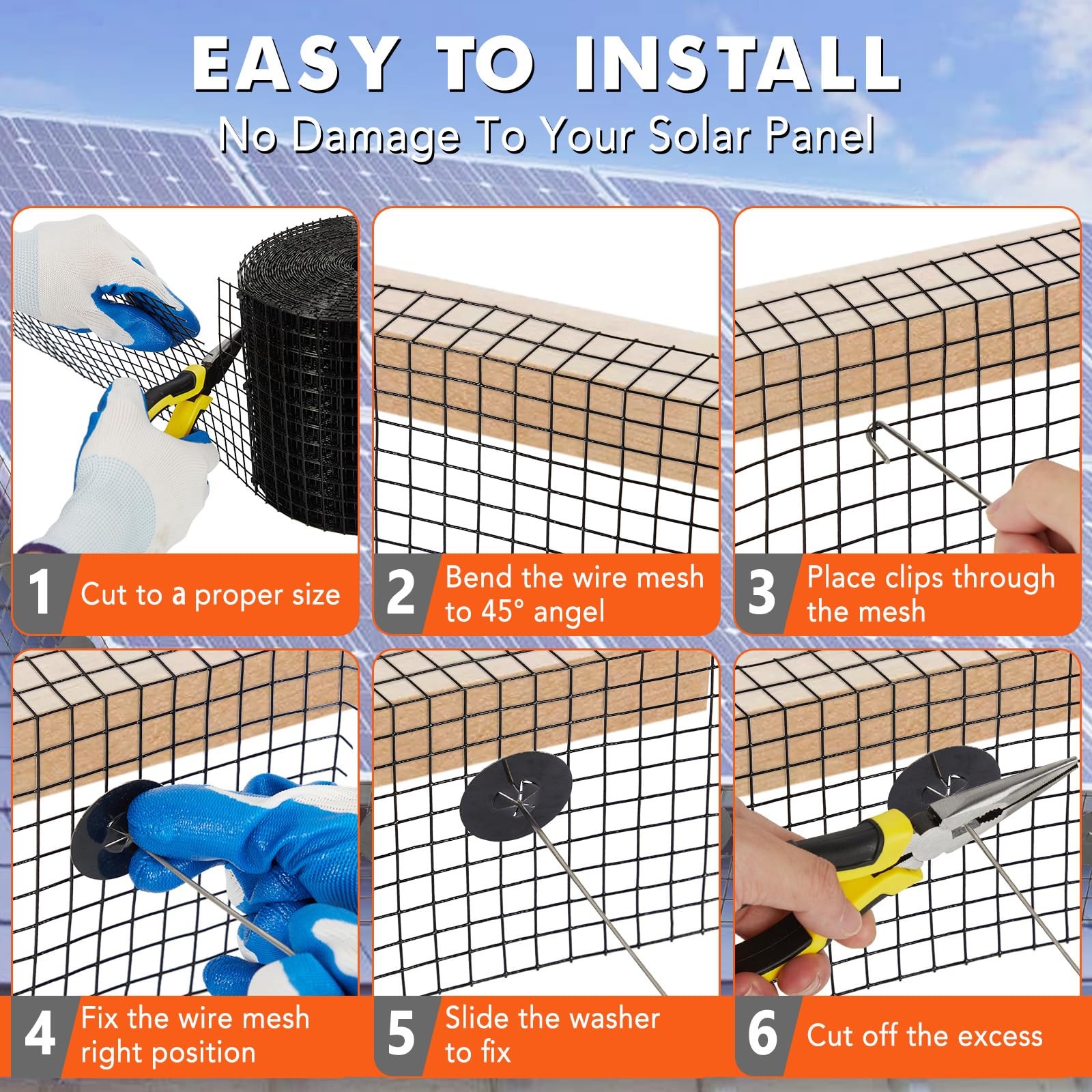 8in x 100ft Solar Panel Bird Guard ,Mesh Guard Critter Roll Kit 70pcs Tire Wires