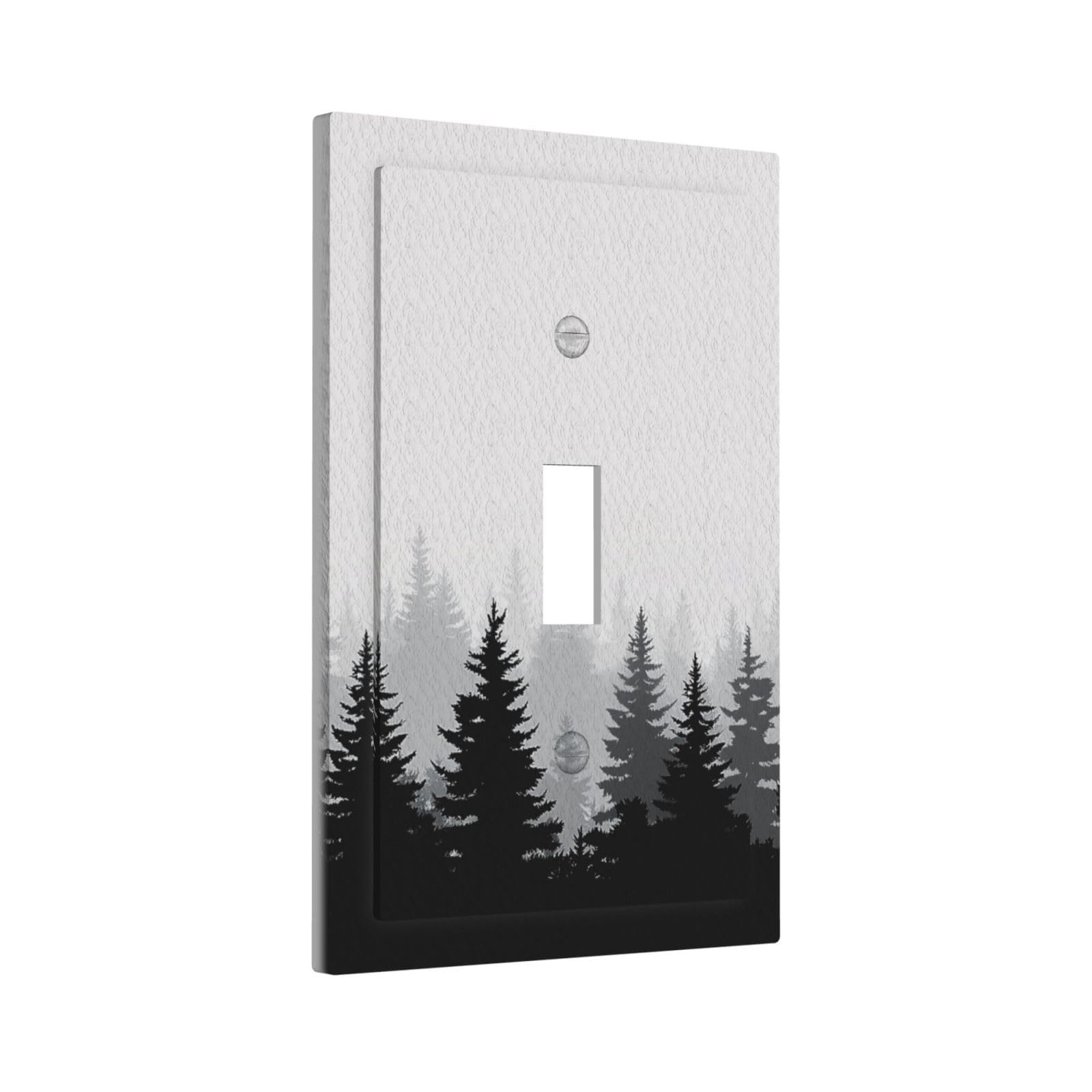 JDAKHD Black Misty Forest Light Switch Cover Plate Gray Ombre Nature Tree Pla…