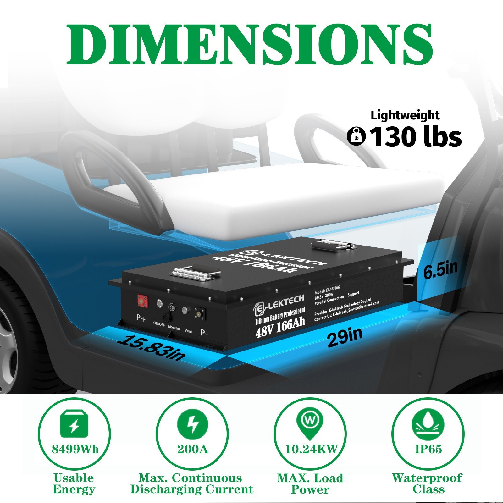 48V 166Ah LiFePO4 Lithium Golf Cart Battery 200A bms 15A Charger Off-grid Solar