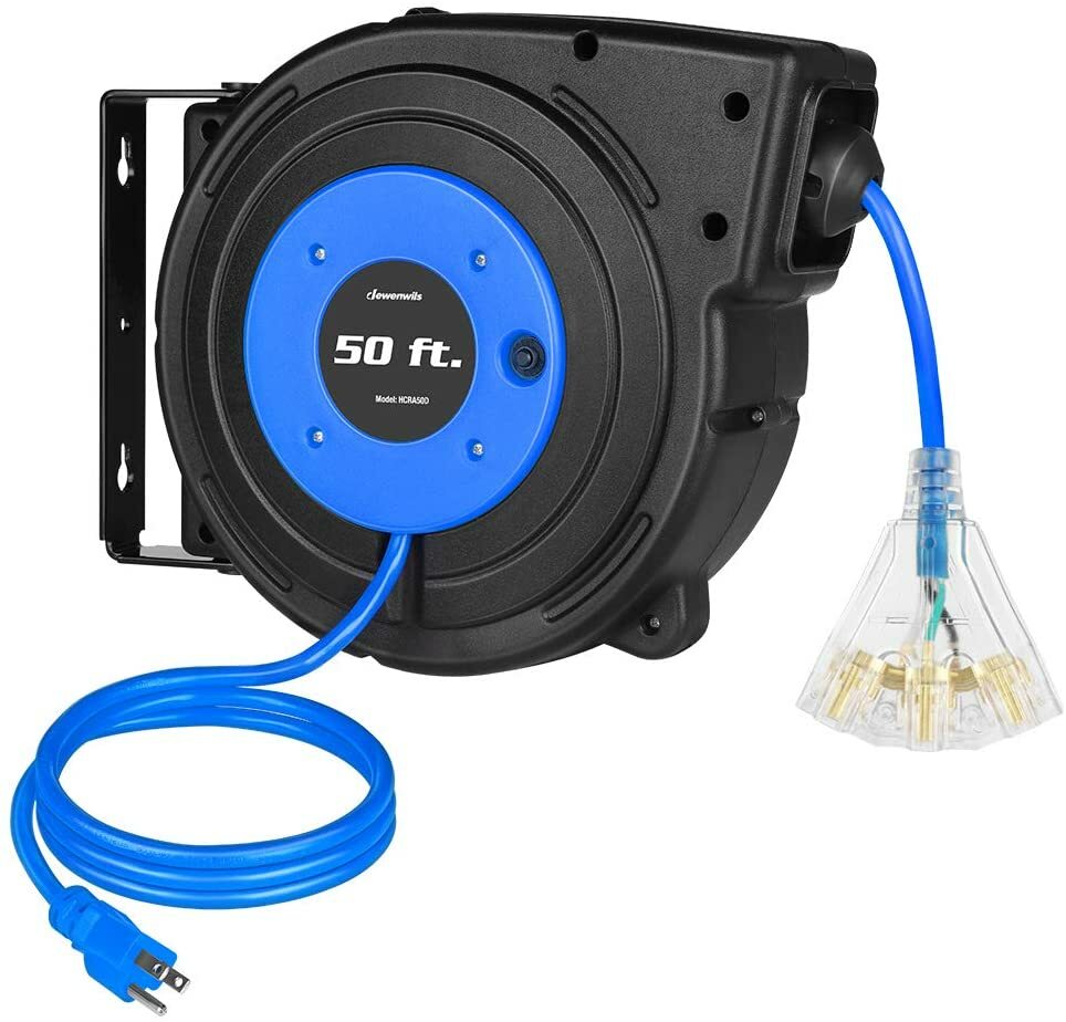 DEWENWILS Retractable Extension Cord Reel,50FT Electric Cord Reel 14AWG/3C SJTOW