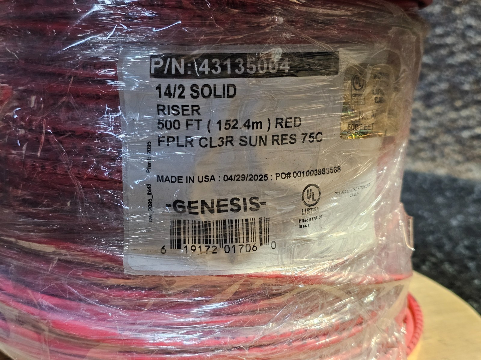 500 ft GENESIS 14/2 Solid Riser Cable Wire Red 43135004 Polyvinyl Chloride (PVC)