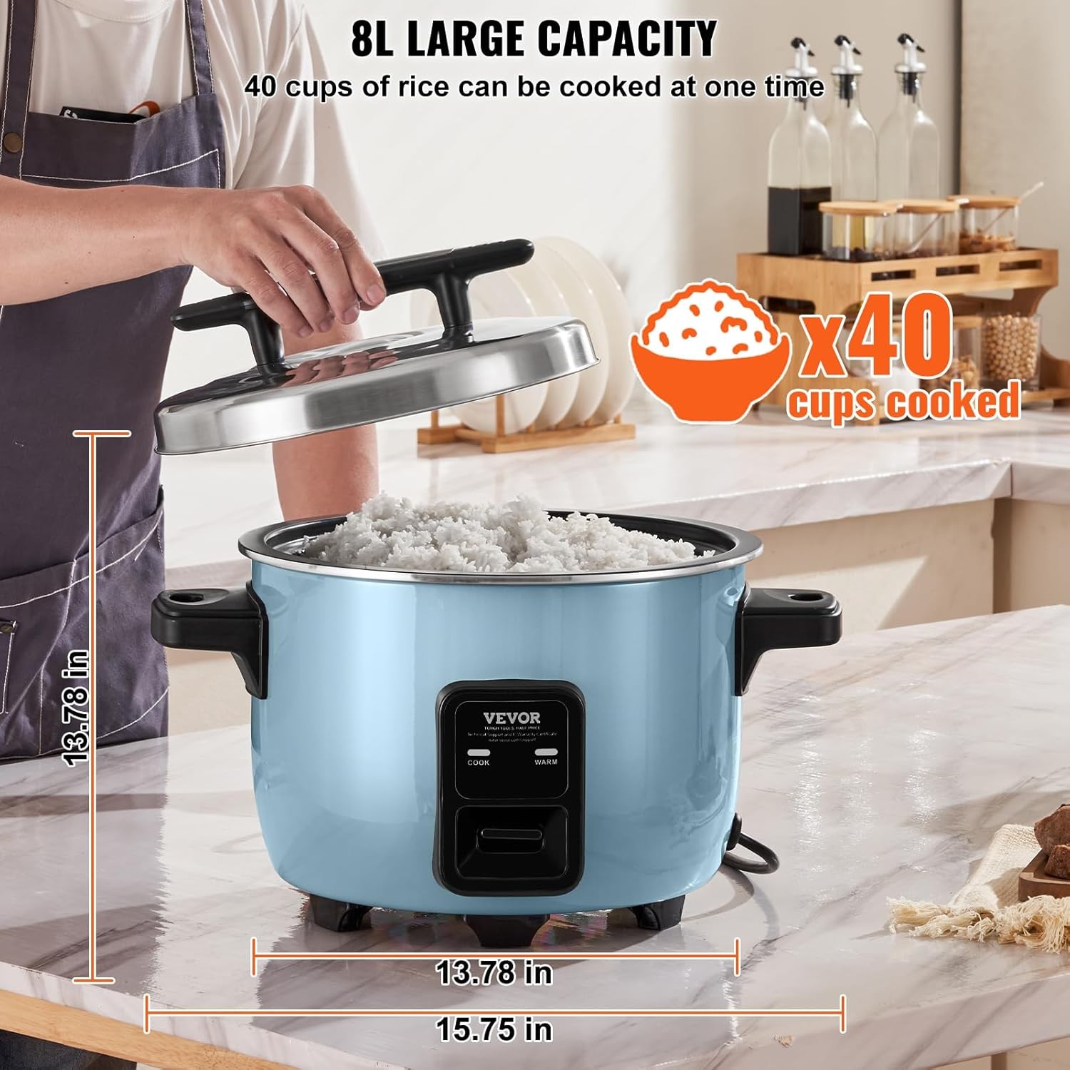 VEVOR Commercial Rice Cooker, 40-Cup Rice Cooker, 8.45 Qt / 8 Liter Large…
