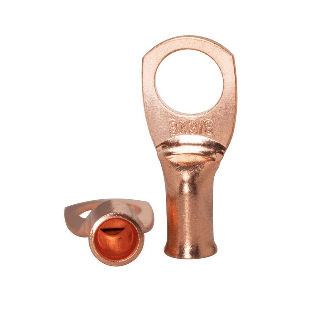 Bare Copper Lugs Ring Terminals Battery Wire Welding Cable Connectors 8-4/0 AWG