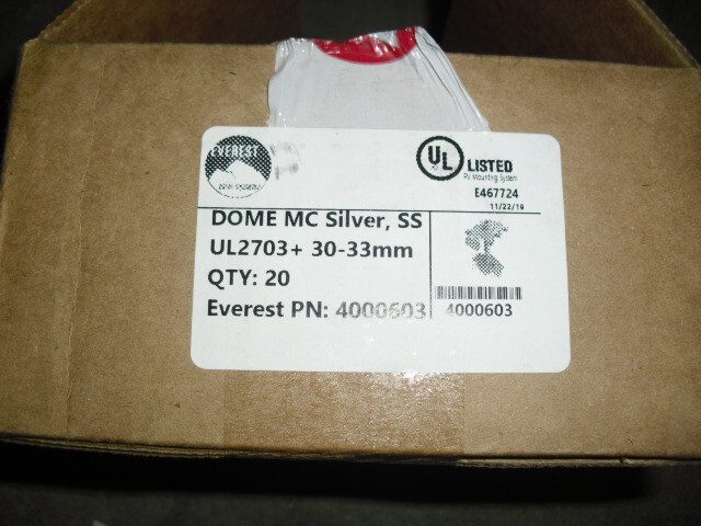 Box of 20 K2 Systems Solar panel clamp DOME MC Silver UL2703+ 30-33mm 4000603