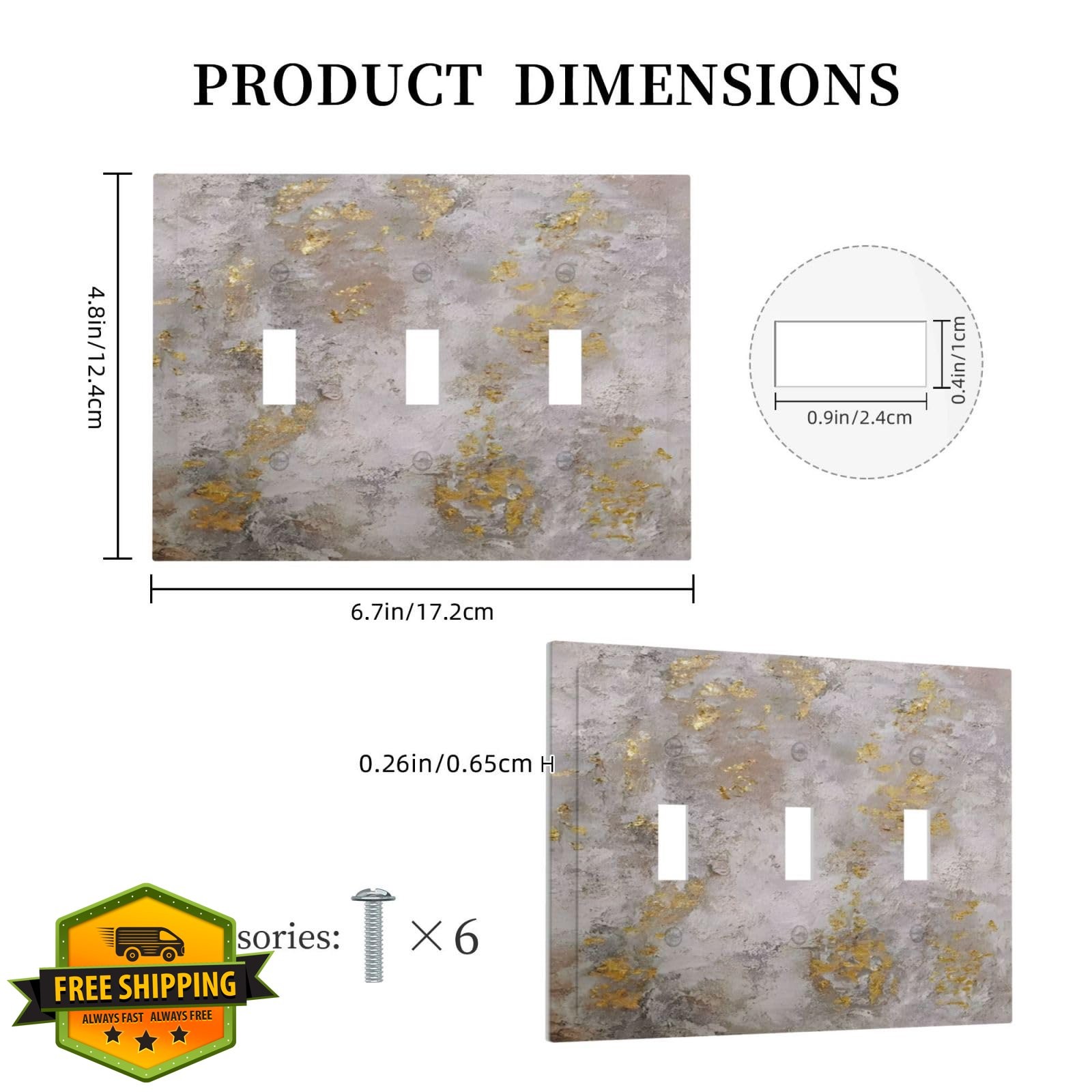 Jszwcy Switch Plate Abstract Gold Dark Gray 3-Gang