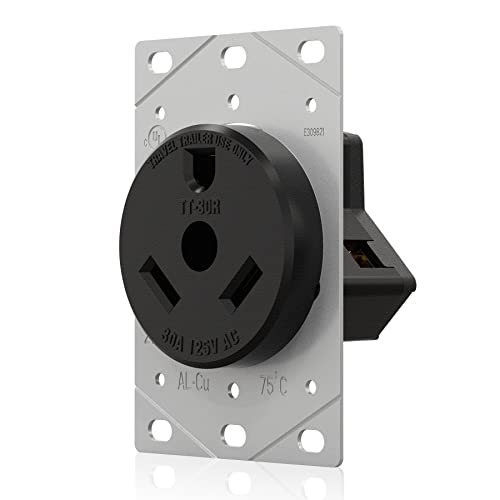 30 Amp 125 Volts 3 Prong Grounded Flush Mount Power RV NEMA TT-30R Black Outlet
