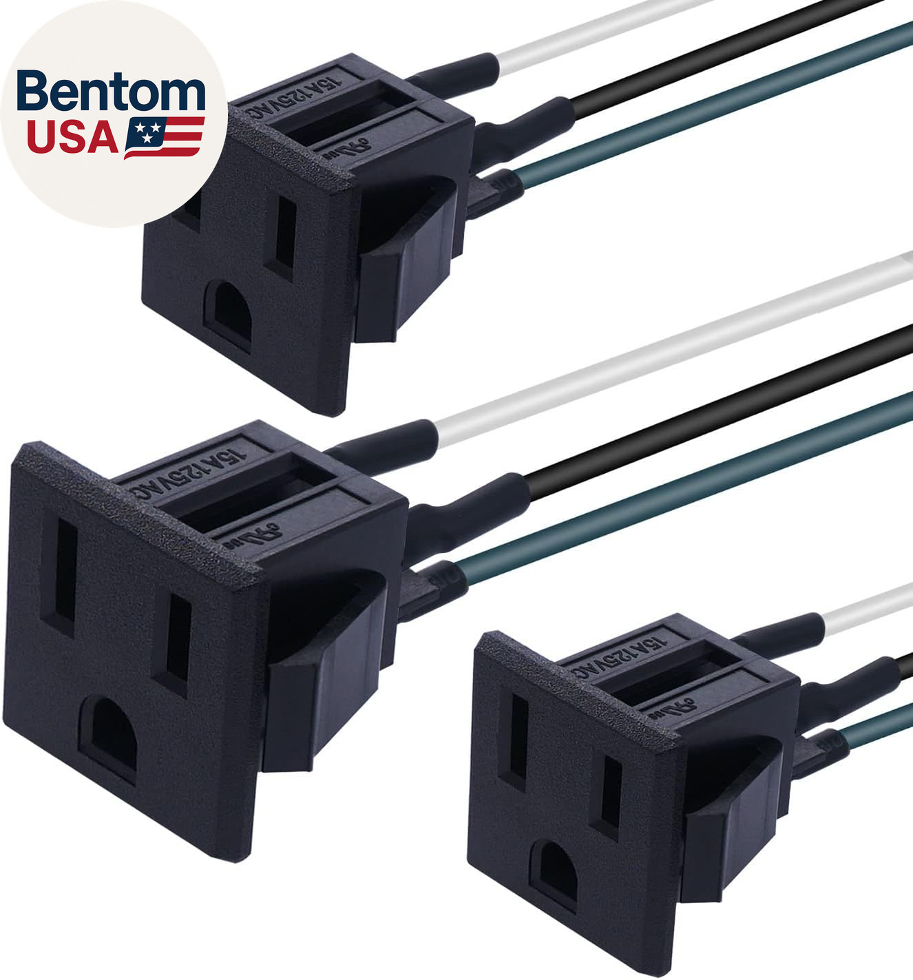 3Pcs 3 Pins US Power Socket Plug Panel 15A 125V AC Panel Mount Outlet Industrial