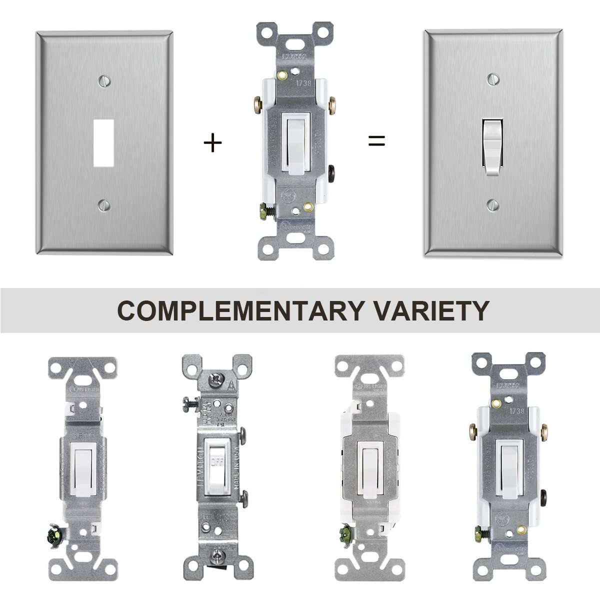20-Pack Single Toggle 1-Gang Wall Switch Plate Cover Stainless Steel Light Sw…