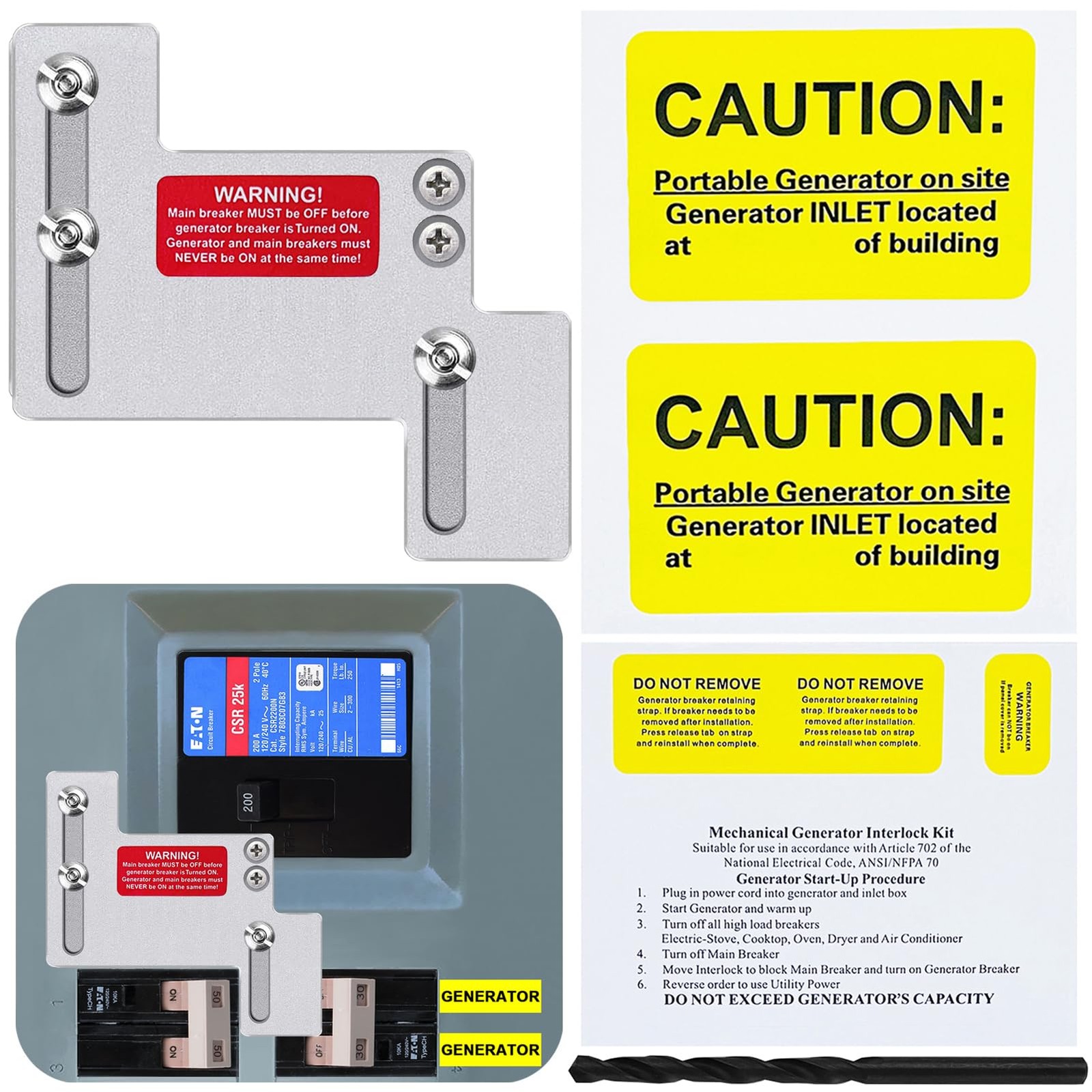 Generator Interlock Kit for Eaton Cutler Hammer Type CH Series 150 or 200…