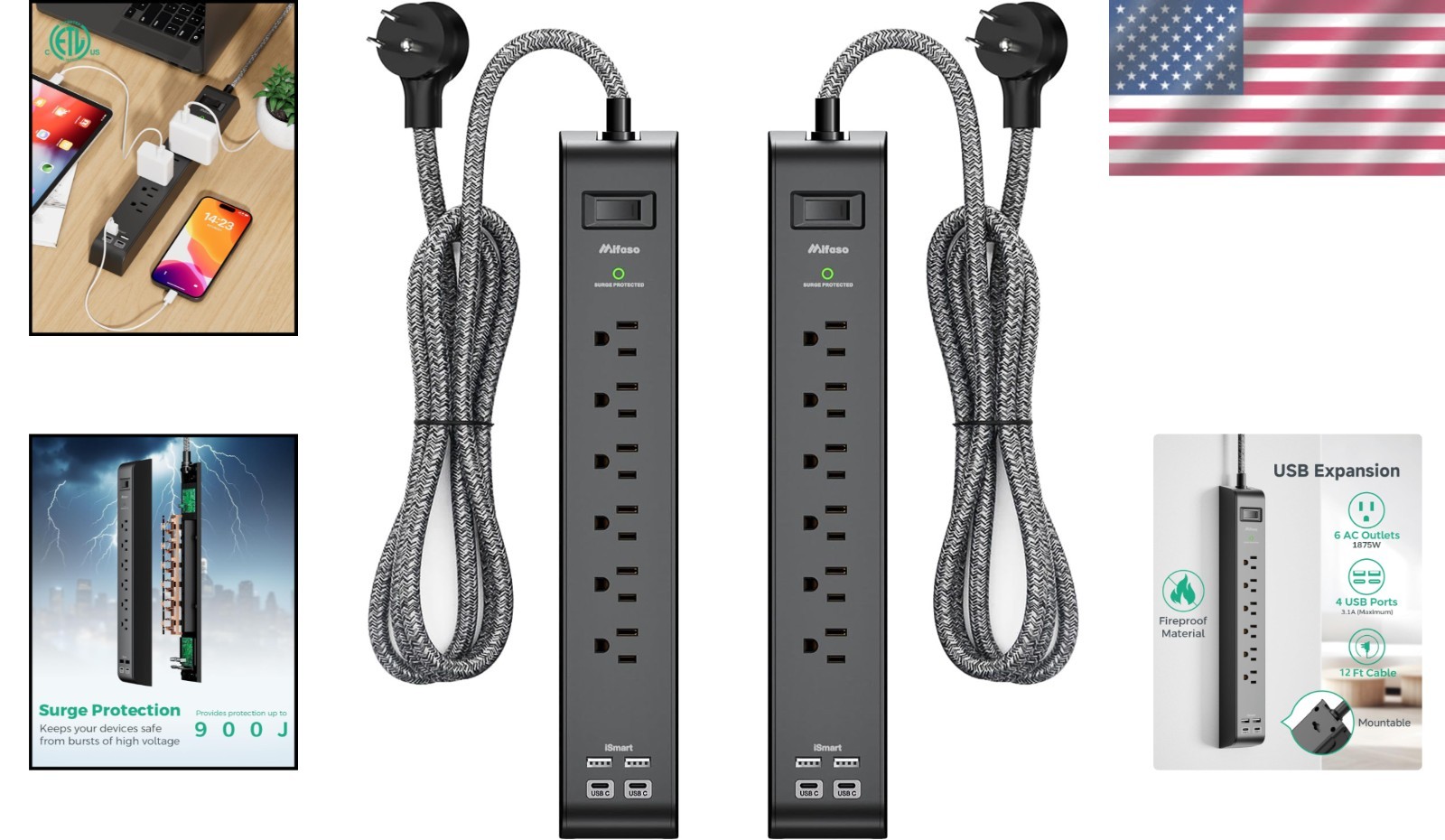 Heavy-Duty Power Strip with 900 Joules Surge Protection