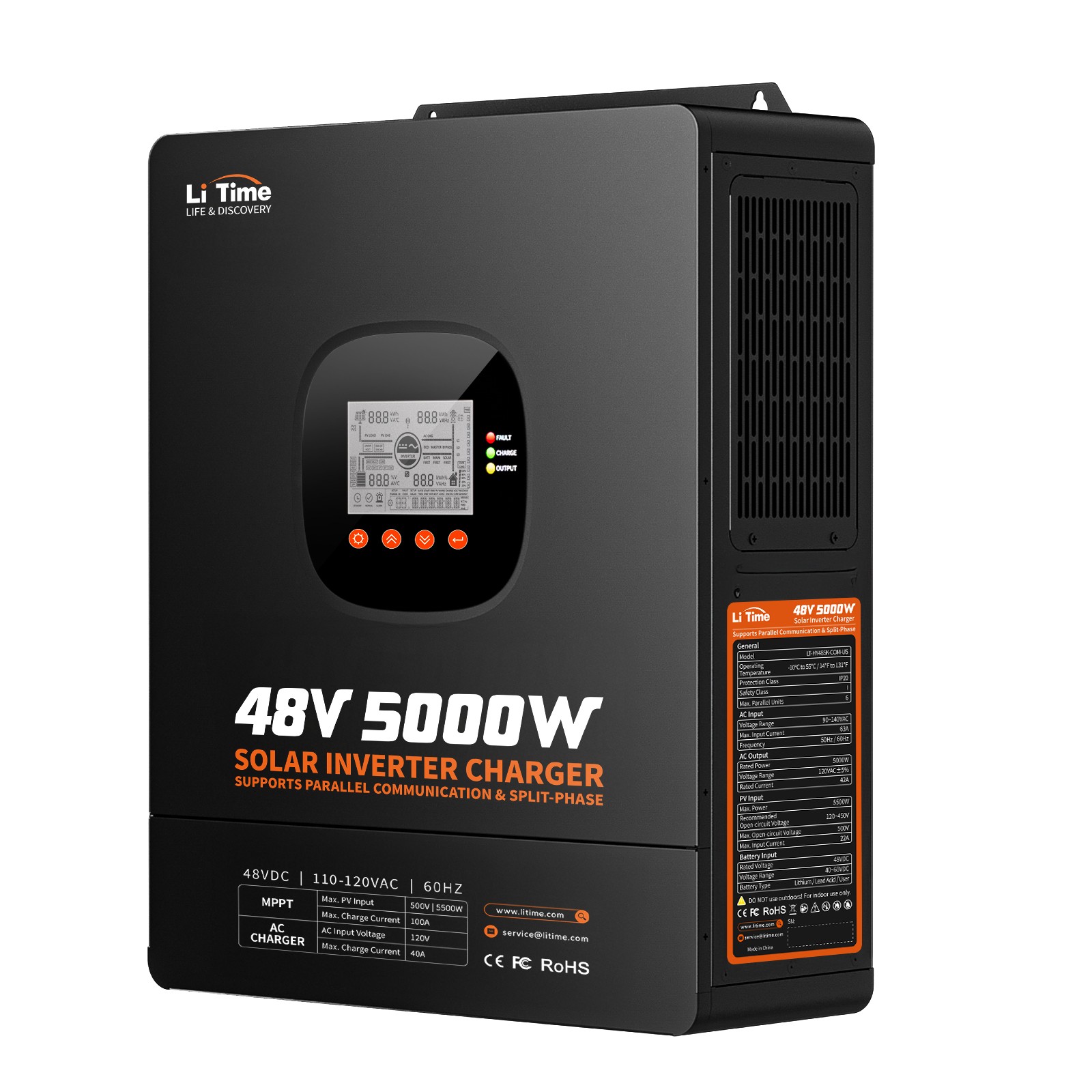 LiTime 48V 5KW Split Phase 3 In One Solar Inverter Charger For Home UPS off-grid