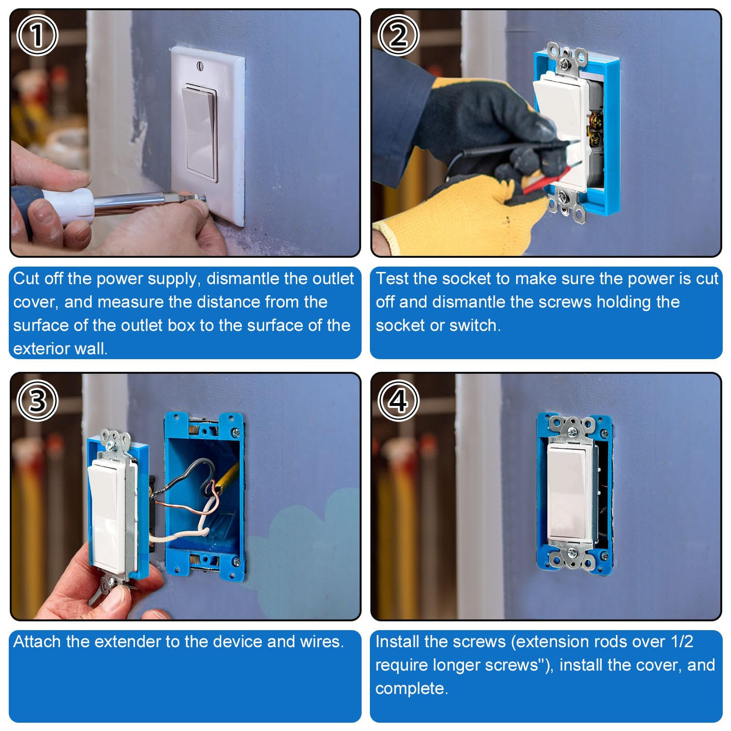 6Pcs 1/2″” Single Gang Receptacle Outlet Box Extenders, Electric Outlet Extender