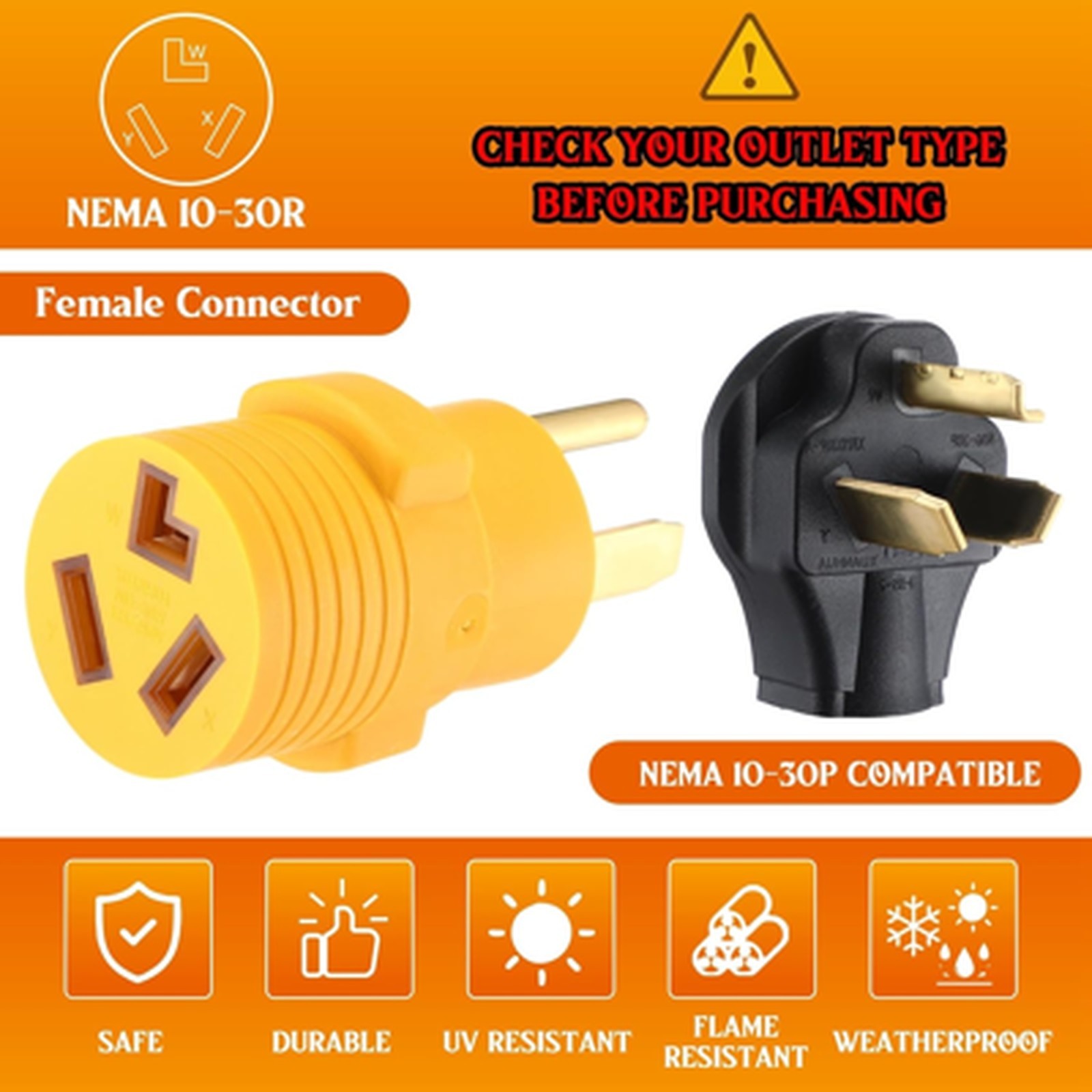 Dryer Adapter NEMA 14-30P to 10-30R 30 Amp 4 Prong to 3 Prong Converter for 220V