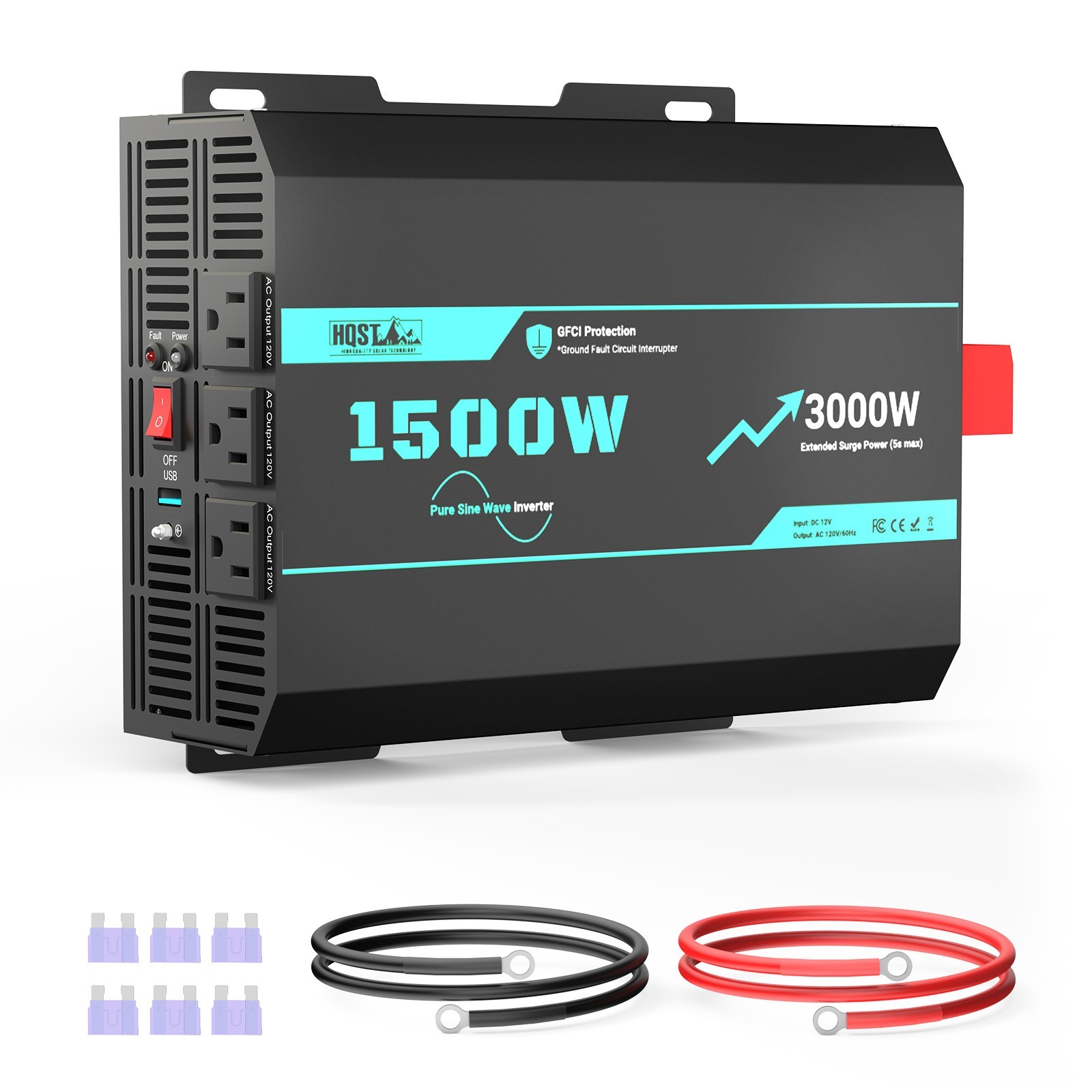 HQST 1500W Pure Sine Wave Inverter with 5s Boost Function