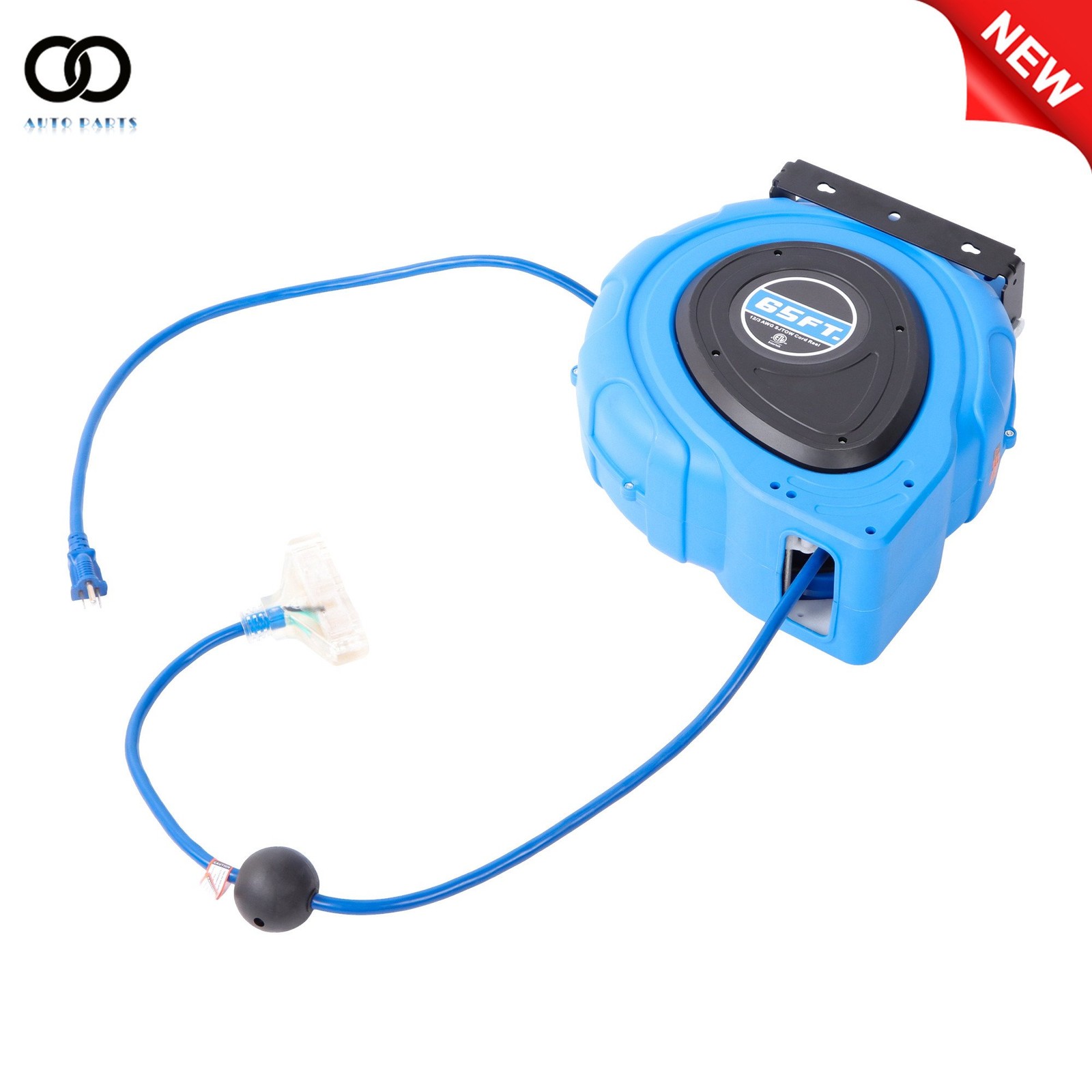 65FT 12AWG/3C SJTOW Retractable Extension Cord Reel Power Cord Reel 1875 watts