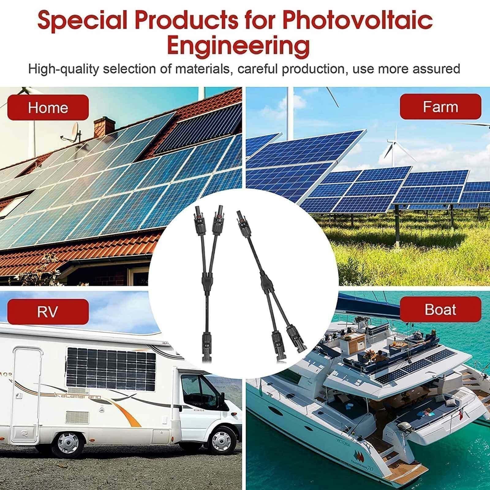Y Branch Solar Panel Connector Cable 30A 1 to2 Parallel Adapter Waterproof