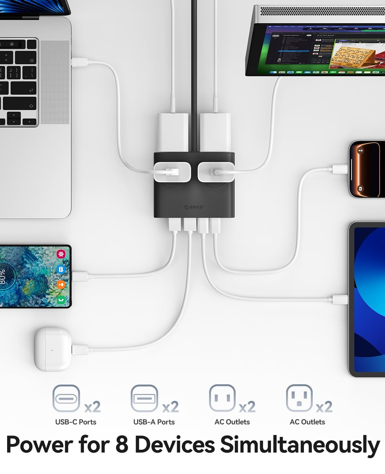 Power Brick, 25W GaN Power Strip, 8 in 1 Extension Cord with 4 AC Outlets and…