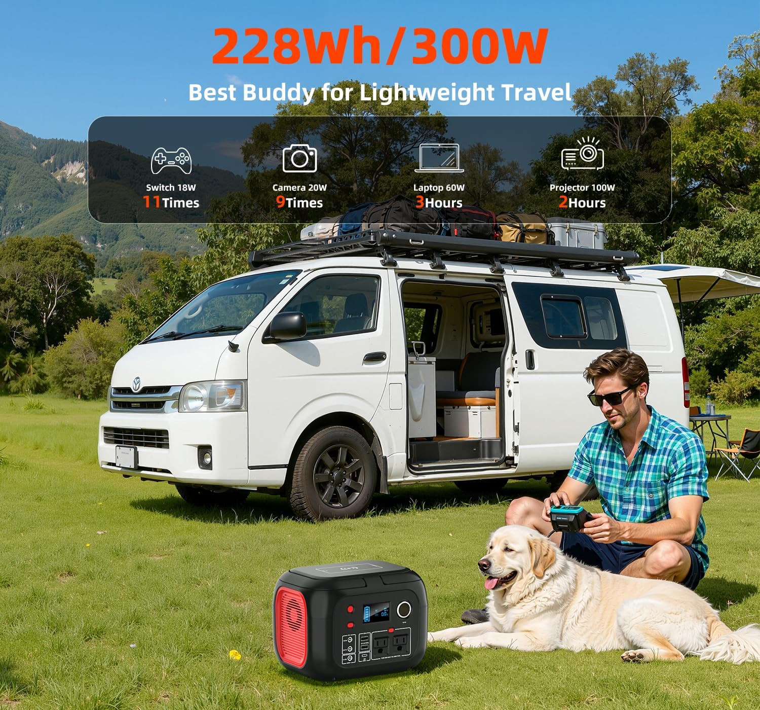 300W Portable Power Station, 228Wh Solar Generator | 110V Pure Sine Wave AC Outl