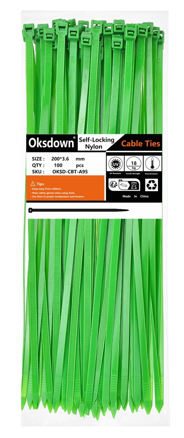 Oksdown Green Garden Zip Ties 8 Inch 3.6MM 100 Pack Self 8″ (40lb),