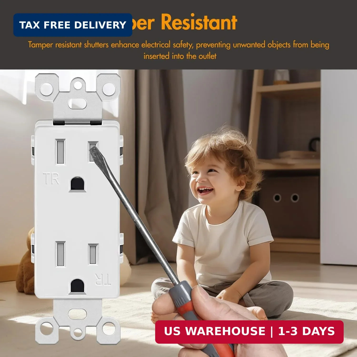 Decorator Receptacle Outlet, Standard Electrical Wall Tamper Resistant Decorativ