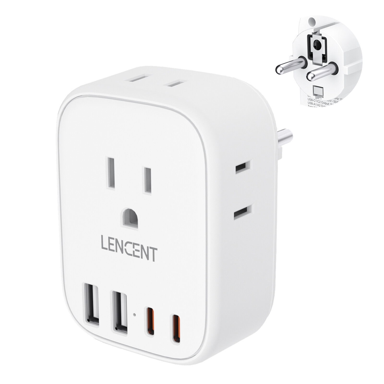 LENCENT Europe Travel Adapter Multi Outlet 4 USB for US to Spain Franch Italy