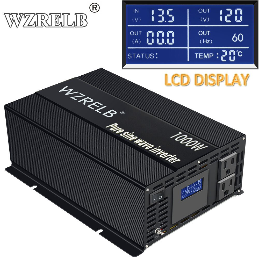 1000W Power Pure Sine Wave Inverter 12V to 110V 120V Supply Motor RV Solar Camp