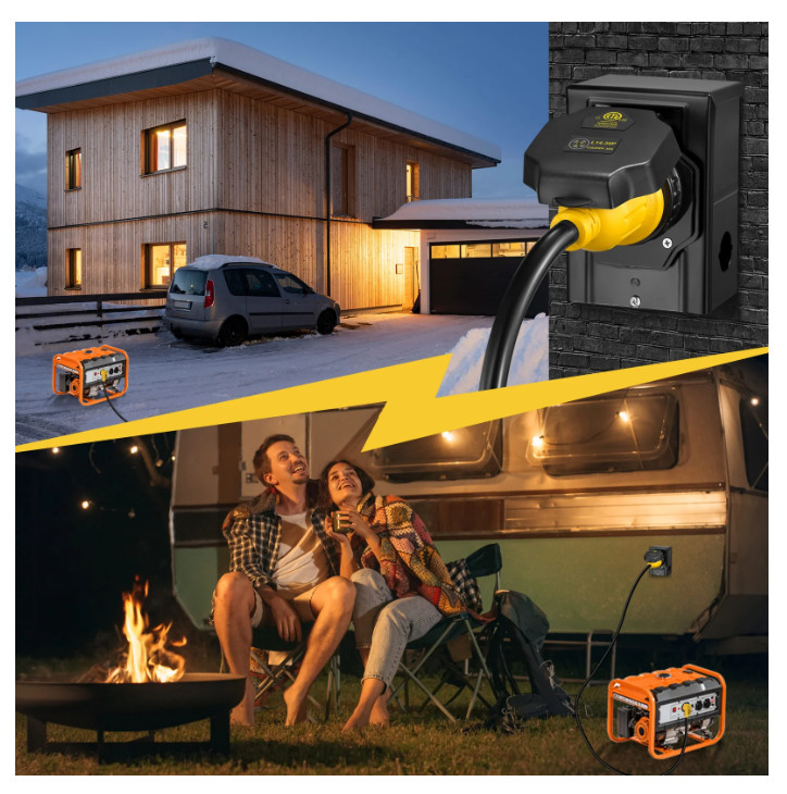 20FT 30Amp RV Extension Cord with Generator Inlet Box ETL L14-30P to L14-30R