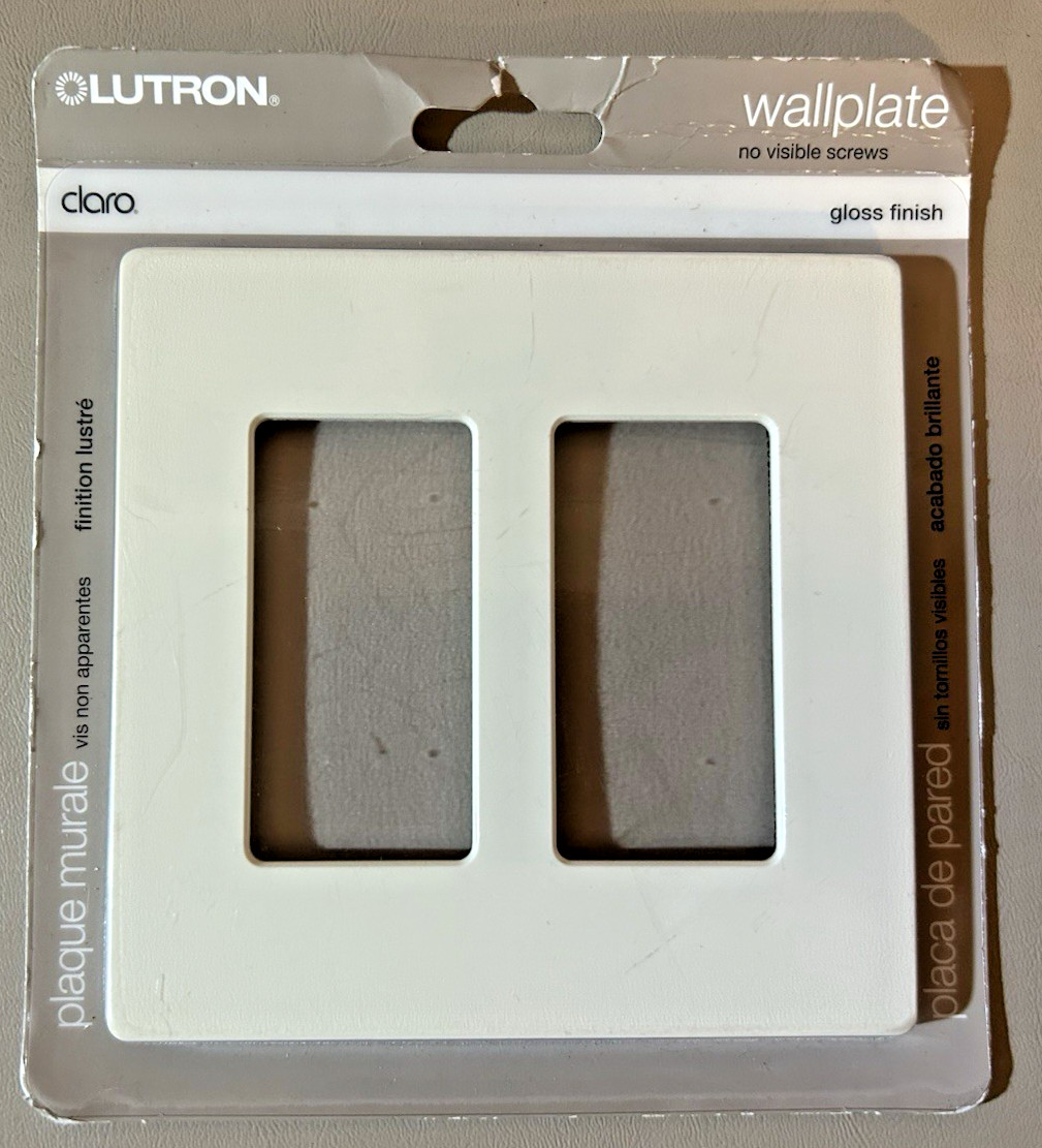 Lutron Claro Double Gang Wallplate, Gloss Finish Light Almond No Visible Screws