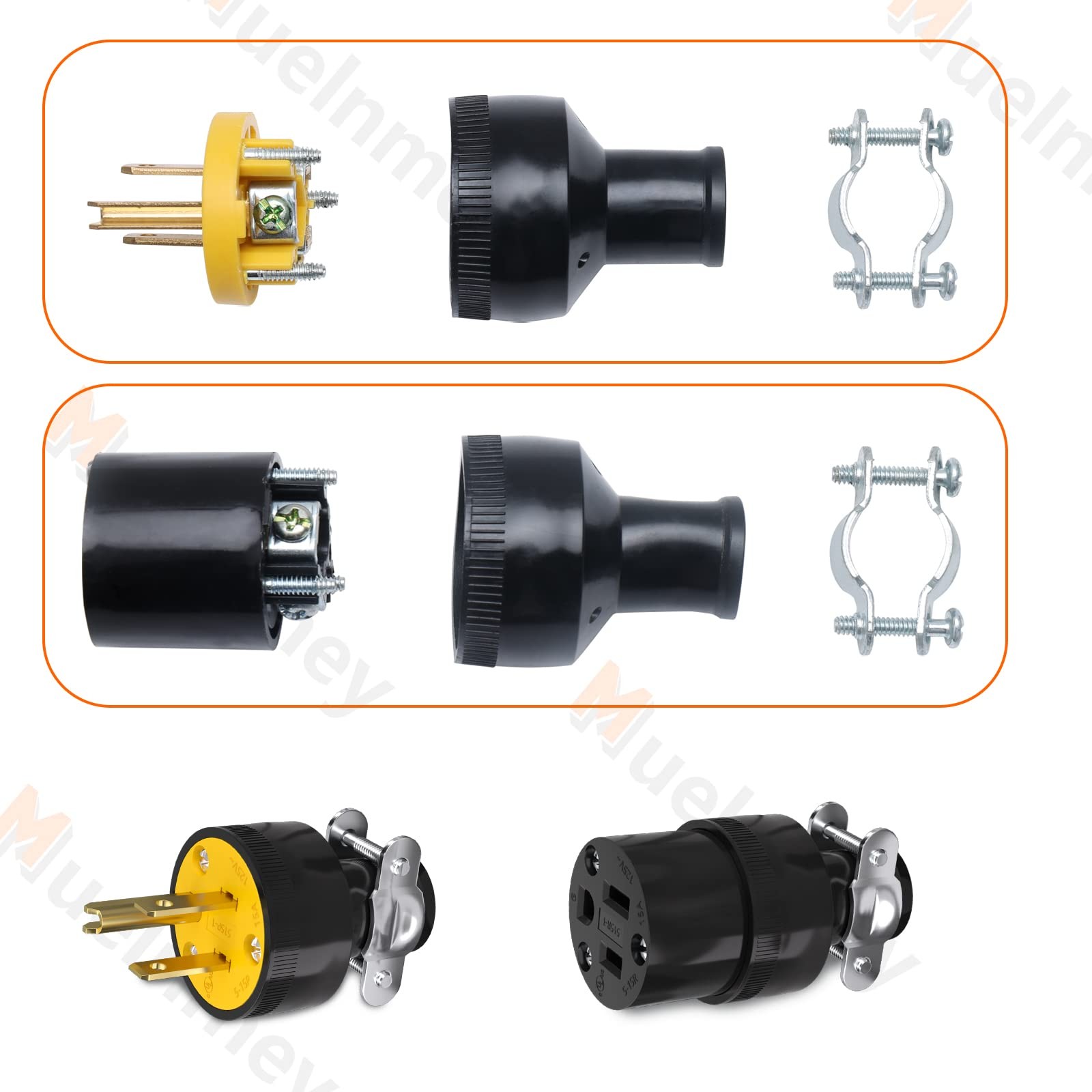 Muelnmey 1 Set Extension Cord Ends Electrical Replacement Plug & Yellow