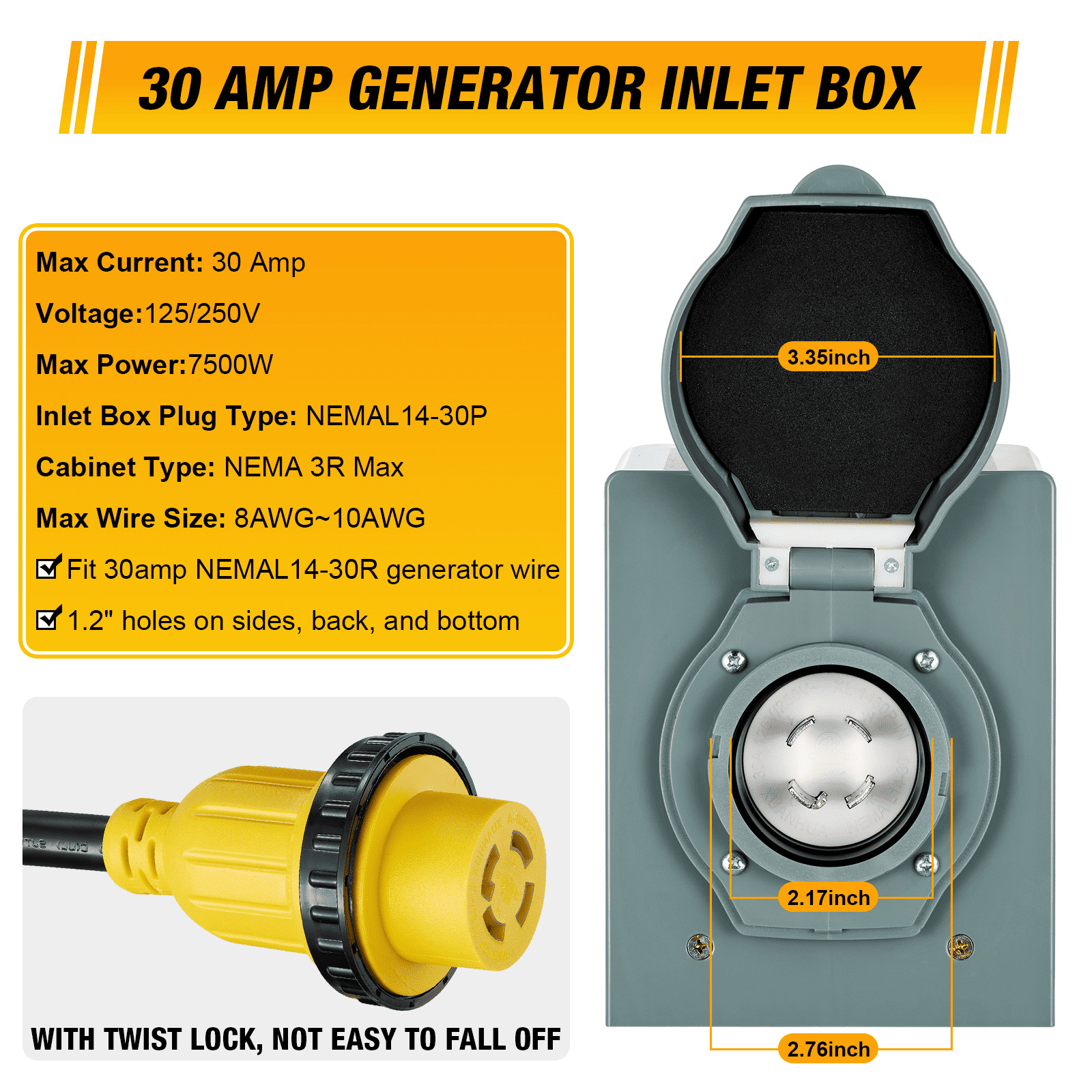 Heavy Duty 30A 25FT Generator Extension Cord with Box L14-30P to L14-30R