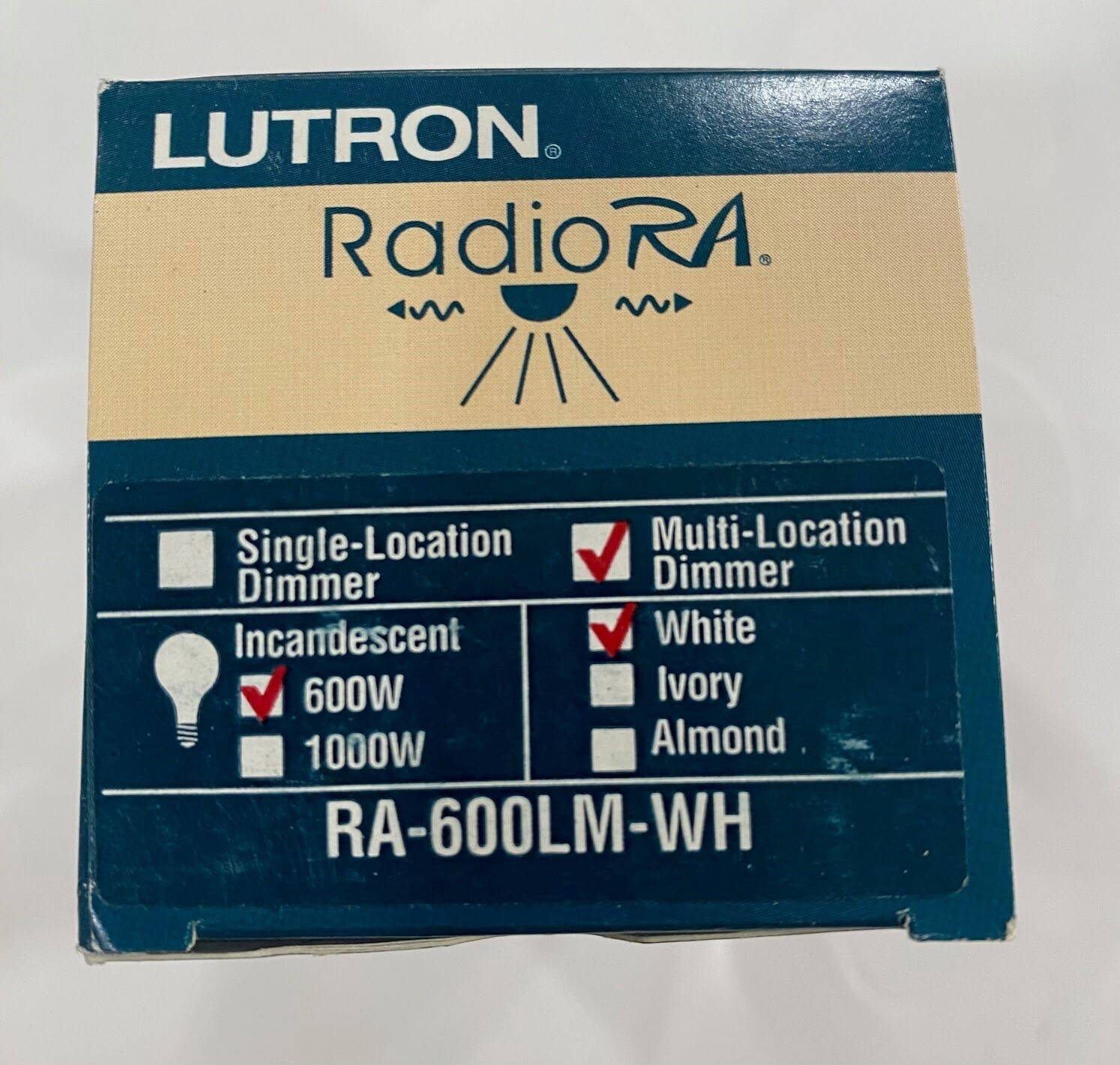 Lutron RA-600LM-WH RadioRA 600W Dimmer (New in Box)
