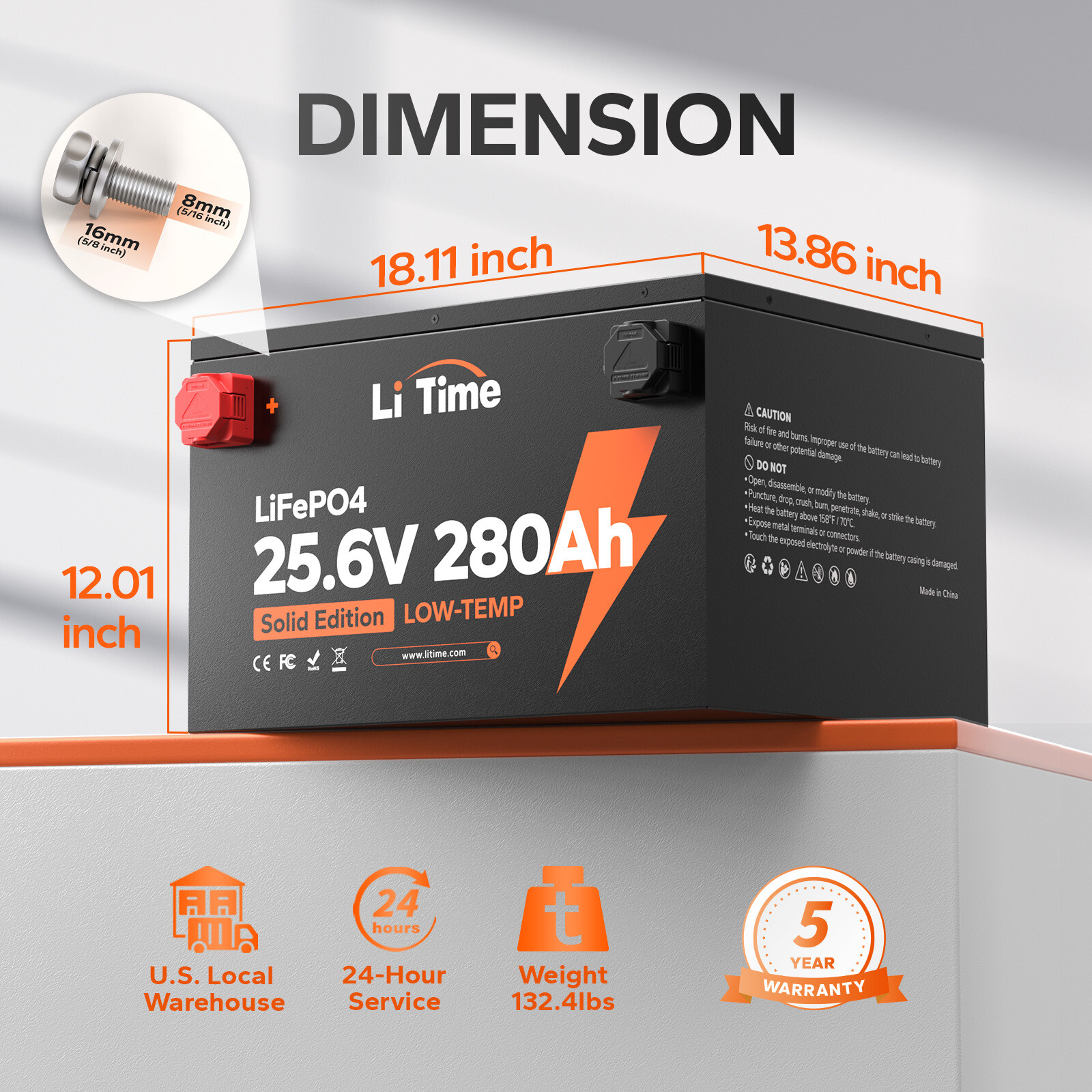 LiTime 24V 280Ah Deep Cycle LiFePO4 Lithium Battery 7168Wh Off-grid Home Backup