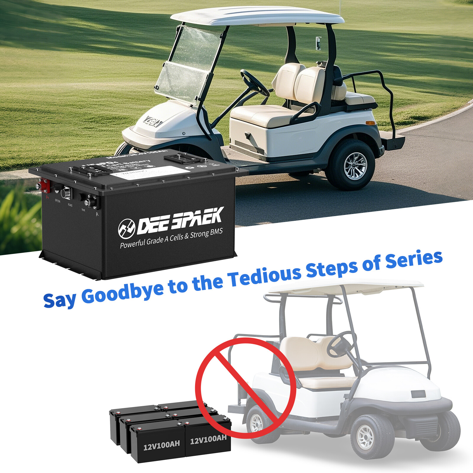 36V 48V 105Ah Golf Cart Lithium LiFePO4 Battery 200A BMS Bluetooth+Monit+Charger