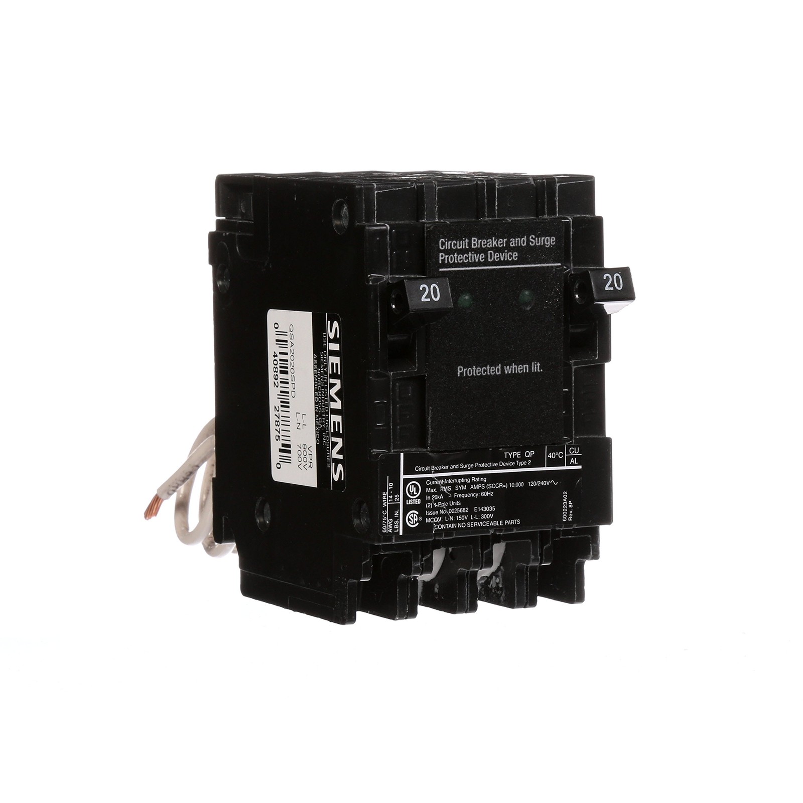QSA2020SPD Whole House Surge Protection with 20-Amp Circuit Breakers for Use …