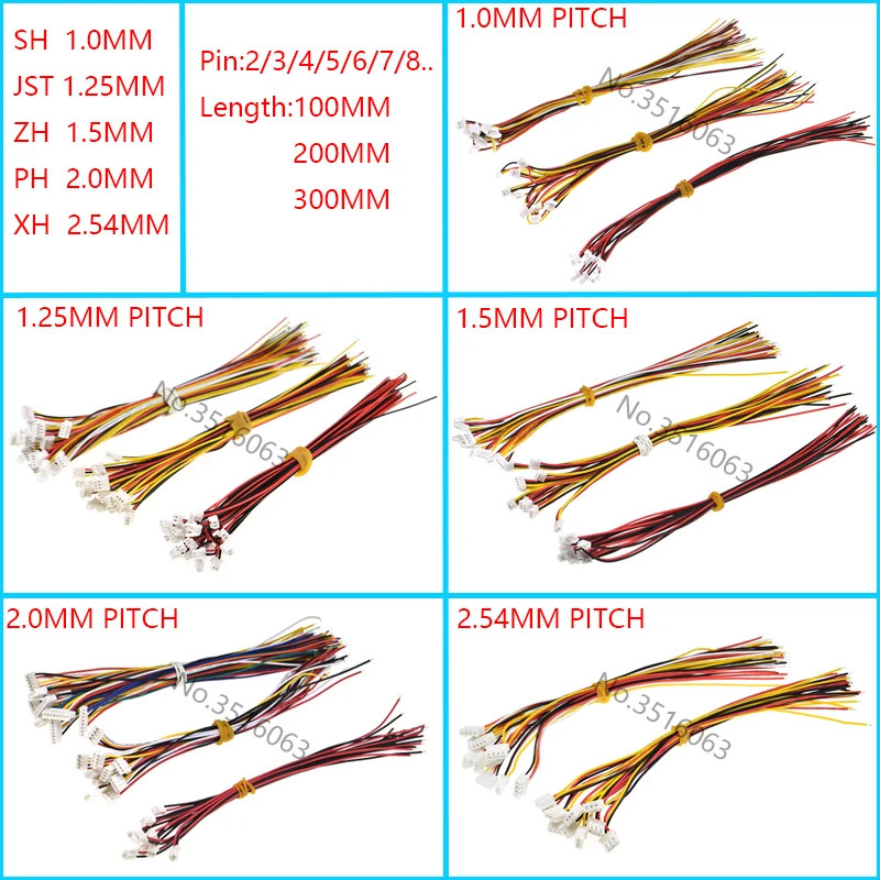 10Pcs 1.0 1.25 1.5 2.0 2.54 Sh/Jst/Zh/Ph/Xh 1.0mm 1.25mm 1.5mm 2.0mm 2.54mm Fema