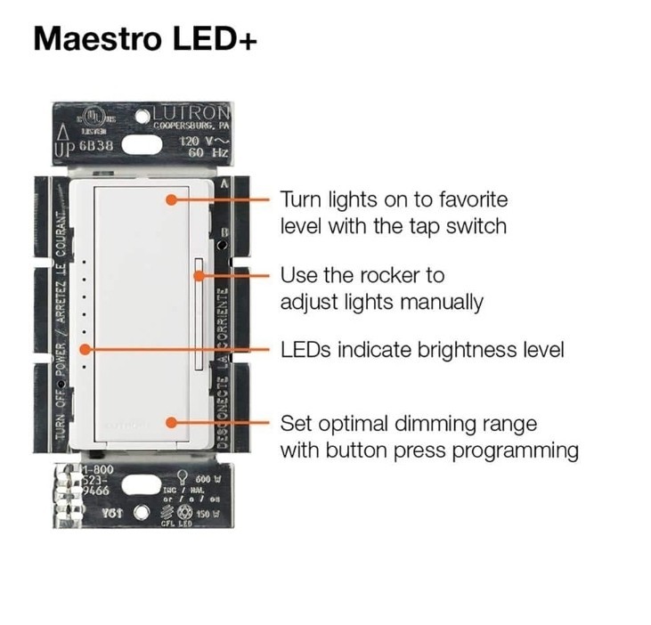 Lutron Maestro MACL-153MR-WH LED Single Pole Dimmer – White