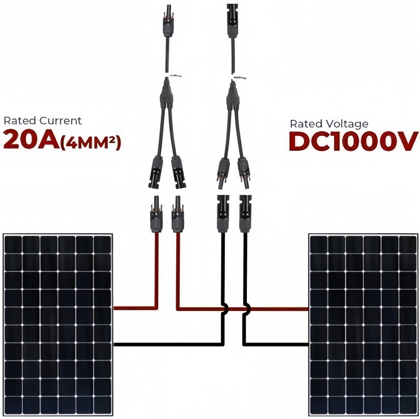 1Pair Solar Cable Splitter Waterproof IP67 2Y Branch Solar Panel Cable Connector