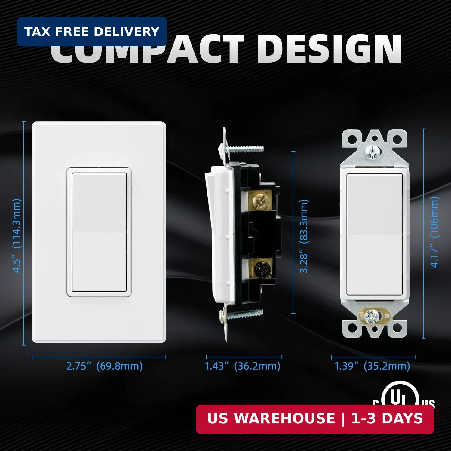ELEGRP Matte White 3 Way Decorative Light Switch with Plate, 15 Amp, 120-277 Vol